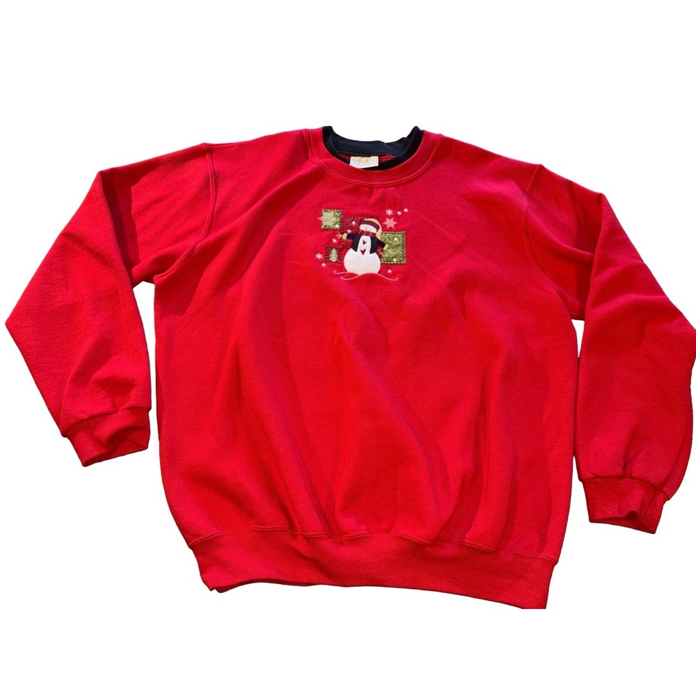 Top Stitch By Morning Sun Red Snowman Grandmas 90's Vintage Christmas Size Large